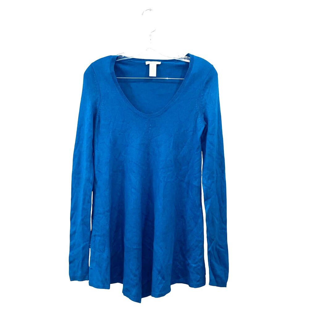 WHITE + WARREN Blue Long Sleeve Cashmere Silk Tunic Sweater Size S